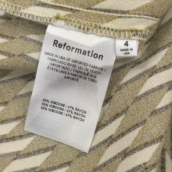 Reformation Peyton Dress Green Geometric Long Sleeve Midi Boho Smocked - Picture 9 of 11